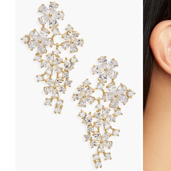 Nordstrom Cubic Zirconia Flower Statement Earrings - Picture 2 of 8